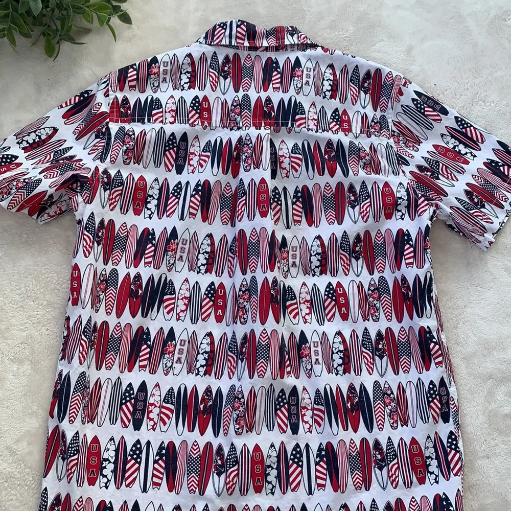 Children’s Place Americana Surf Poplin Button Up Shirt 10/12 USA Surfboards